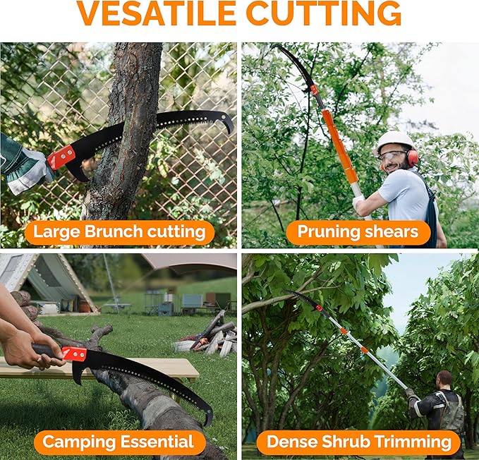 VINGLI 26ft Manual Extendable Tree Pruner Pole Saw, Long Tree Trimmer with Sharp Steel Blade, Aluminum Tree Cutter with 5-section for Pruning Palms and Shrubs