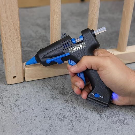 NEIKO 02660A Cordless Glue Gun, 15W Rechargeable Hot Glue Gun, 10 Glue Sticks Included, Wireless Anti Drip Nozzle Mini Glue Gun with Stand for Arts and Crafts, Mini USB Charging Port, Insulated Nozzle