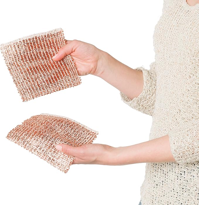 Redecker Copper Cleaning Cloth – 2 Pack – Woven Copper Scrubber for Pots Pans Sinks and Stainless Steel – Removes Burnt Food Residue – 5.5 x 5.7 in – Made in Netherlands