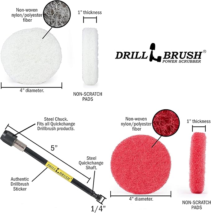 Drill Brush - Drill Attachment - Bathroom - Power Scrubber Pads - Cleaning Pads - Bath - Shower Door - Scouring Pad Kit - Bath Mat - Bathroom Sink - Shower Cleaner - Vinyl Flooring - Scrub Pads