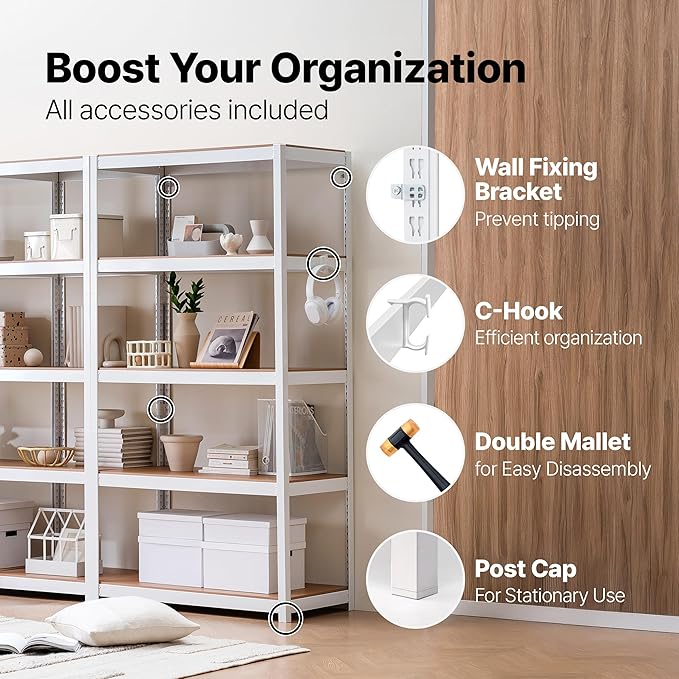 HOMEDANT House 48.1" 5-Tier Metal Rolling Cart Shelf Rack Casters Heavy Duty Laminated Wheel Shelving Unit Adjustable Utility Storage Shelves Shelf Kitchen Garage White 2Pack