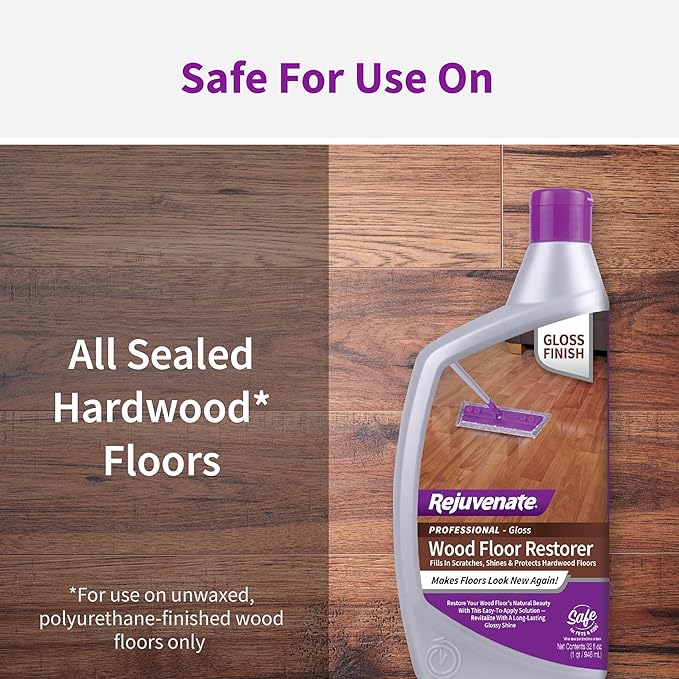 Rejuvenate Professional Wood Floor Restorer Fills Scratches, Shines And Protects Wood Flooring For A High Gloss Shine, 32 Ounces