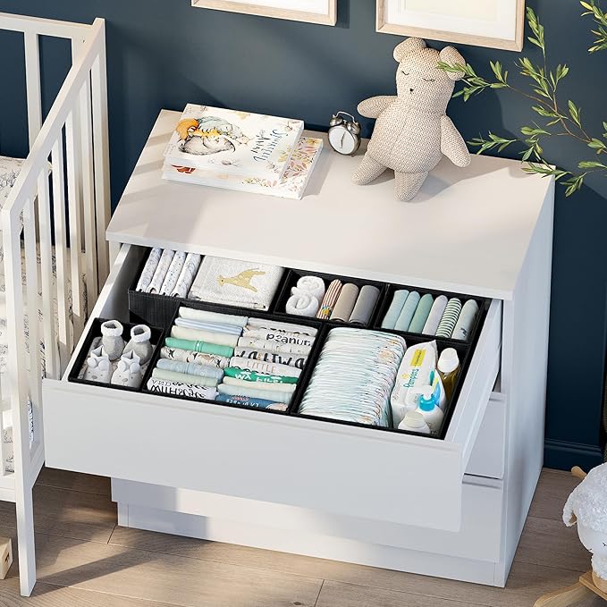Drawer Organizer Clothes Set of 12 Black - Dresser Organizer For Nursery, Bedroom, Closet - Perfect Baby Clothes Organizer and Storage & General Nursery Organization or Dresser Drawer Organizers