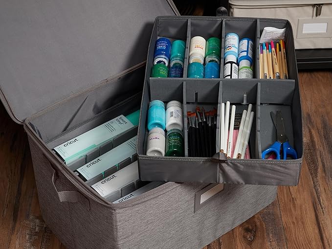 Covermates Keepsakes - Adjustable Zip-Top Storage Box - Configurable FlexGrid Compartments - Heavy Duty Polyester- Reinforced Handles - Stackable Design - Indoor Storage, Grey Heather