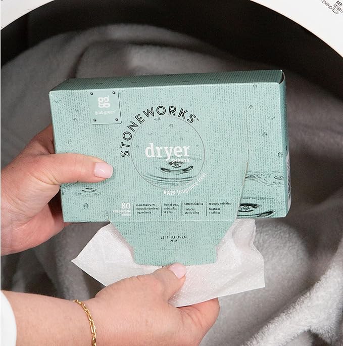 Grab Green, Stoneworks, Dryer Sheets, 80 Compostable Sheets (Rain)