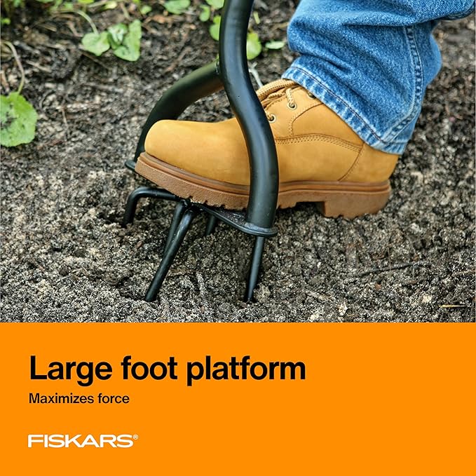 Fiskars 40" Steel Tiller, Long Handle Hand Tiller for Gardening, Garden Tool