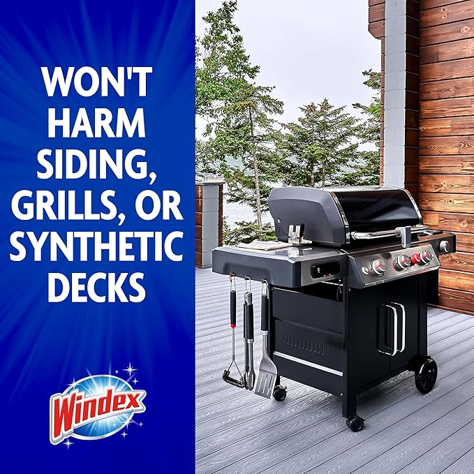 Windex Outdoor Window and Glass Cleaner for Hose Ammonia Free, Concentrated Formula for Deep Outdoor Clean, Patio Cleaner, Compatible With All Hoses, 32 Fl Oz (Pack of 2)