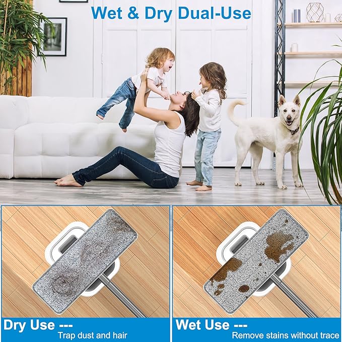 4pcs Microfiber Mop Pads Compatible with Joymoop Mop Replacement Pads for Joy Mop, 13”x4.9" Flat Mop Pads Reusable Washable Mop Head Replacement for Joymoop Mop and Bucket with Wringer Set, Mop Pads