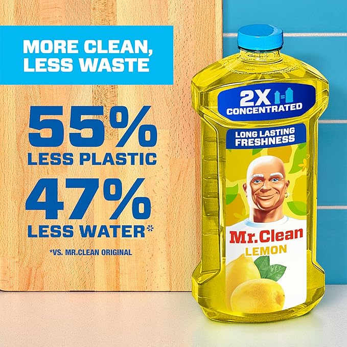 Mr. Clean All Purpose Cleaner, Floor Cleaner for Mopping Home, Bathroom, & Kitchen, Cleaning Liquid for Mop & Bucket, Cleaning Supplies, Multi-Surface Dilutable, Lemon, 41oz (Pack of 4)