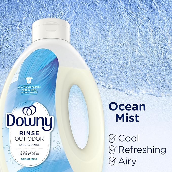 Downy Rinse Laundry Odor Remover, Ocean Mist Scent, 62 FL OZ, Fabric Softener and Laundry Odor Removal Rinse