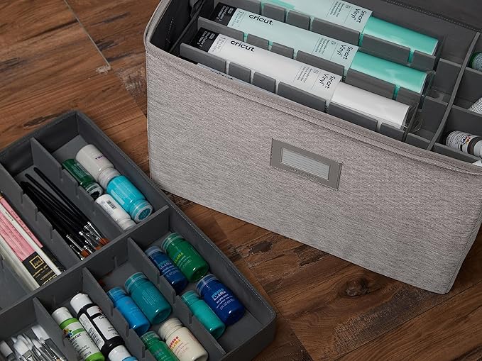 Covermates Keepsakes - Adjustable Zip-Top Storage Box - Configurable FlexGrid Compartments - Heavy Duty Polyester- Reinforced Handles - Stackable Design - Indoor Storage, Grey Heather