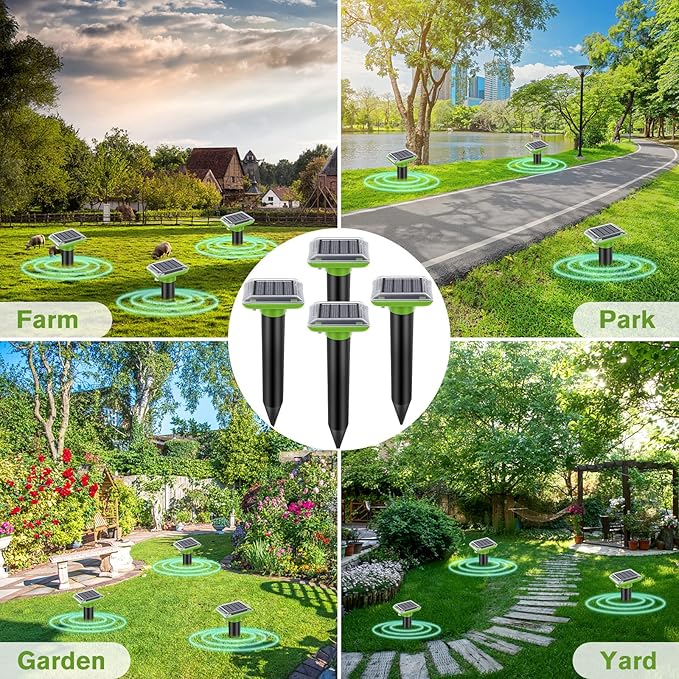 Solar Mole Repellent, Ultrasonic Gopher Repeller Outdoor, 6 Packs Solar Powered Waterproof Snake Repellent Deterrent Gopher Vole Snake Pest and Other Animals from Lawn Garden Yard Home (6PCS)