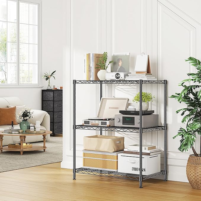 DurayLoly Storage Shelves Adjustable Wire Shelving Metal Wire Rack Shelving Unit Storage Shelf for Kitchen Laundry Room Pantry Closet Bathroom 24" W x 30" H x 14" D Black,2pc