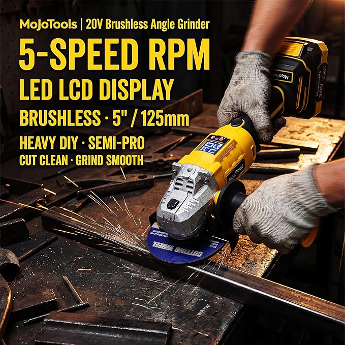 Brushless Cordless Power Tool Combo Kit for Heavy DIY & Semi-Professional Use – 50Nm Drill Driver, 380Nm Impact Wrench, 5" Angle Grinder LCD, 2×3000mAh Batteries, Carry Case &&Accessories