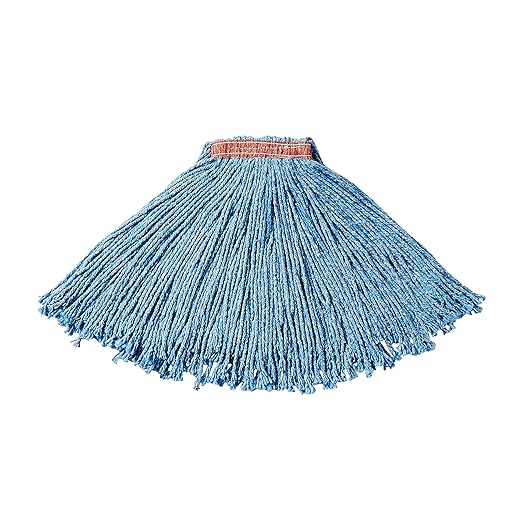 Rubbermaid Commercial Commercial Premium Cut-End 16-Ounce Blend Mop, Fast Drying Strands, Orange Headband, Blue, Heavy Duty Wet Mop for Floor Cleaning Office/School/Stadium/Bathroom
