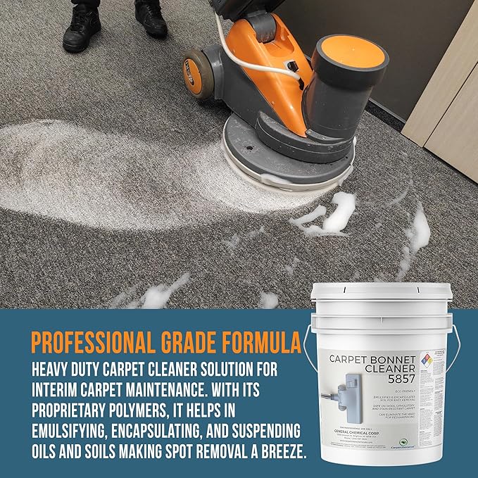 Bonnet Cleaner 5857 - Heavy Duty Shampoo Carpet Freshener Solution for Machine - Fast Drying & Pet Safe Carpet Shampoo for Rotary Cleaners, Commercial, & Industrial Use - 5 Gallon Pail