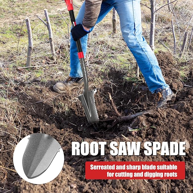 Drain Spade Root Saw Spades Digging Garden Shovel with Fiberglass Handle for Digging, Trenching, Transplanting,45.3 Inches