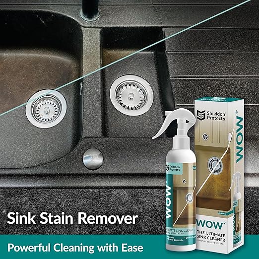 Shieldon Protects WOW cleaning spray for Composite and Conglomerate Sinks - Granite Composite Cleaner for Discoloration and Stains - Silgranit, Fragranit and Blanco - 250ml