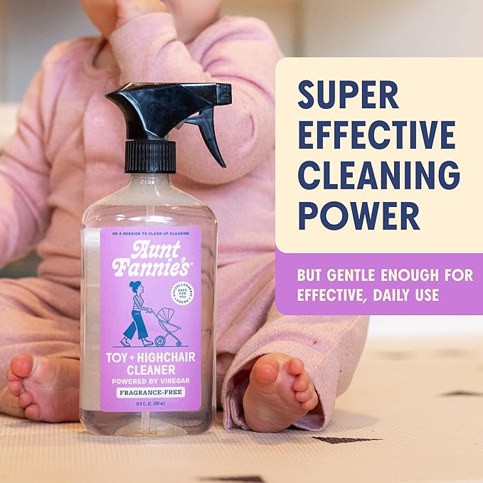 Aunt Fannie's Toy and Highchair Cleaner, Hypoallergenic, Multi-Purpose Spray Powered by Vinegar for Toys, High Chairs, Car Seats, Swings, Counters, and Other Hard Surfaces Fragrance Free, Pack of 6