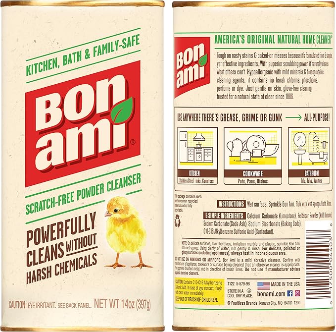 BON AMI Powder Cleanser for Kitchens & Bathrooms - All Types of Surfaces, Cleans Grime & Dirt, Polishes Surfaces, Absorbs Odors (2 Pack)