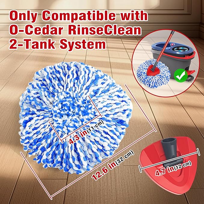 NEWE Mop Heads Replacements 2 Pack with Triangle Base for O-Cedar RinseClean 2 Tank System, Microfiber Spin Mops Replace Refills for Deep Cleaning All Floors