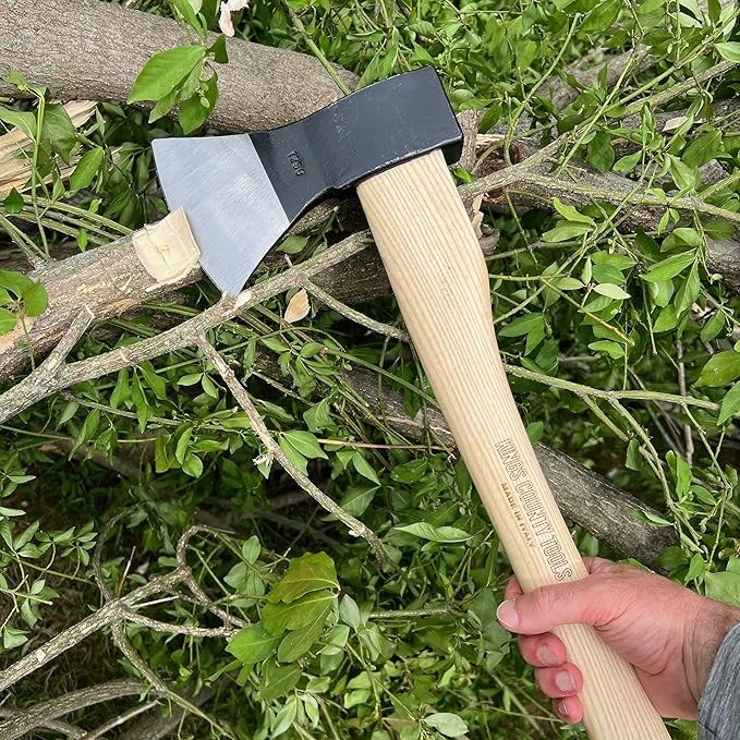 Kings County Tools German-Style Italian Tree Felling Axe | 31.25" Long Gently Curved Ash Wooden Handle | Powder Coated Steel Head with 5" Striking Face
