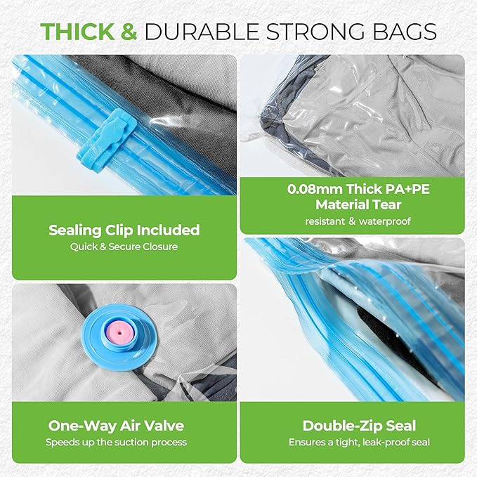 Vacuum Storage Bags for Travel - 12 Pack Compression Packing with Wireless Electric Pump for Luggage Vacuum Seal Bags for Clothes Space Saver Organizer for Moving Clothing Suitcase Travel