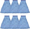 Matthew Cleaning Heavy Duty Mop Head Commercial Replacement for General and Floor Cleaning , Wet Industrial Blue Cotton Looped End String Head Refill (Pack of 6) Blue