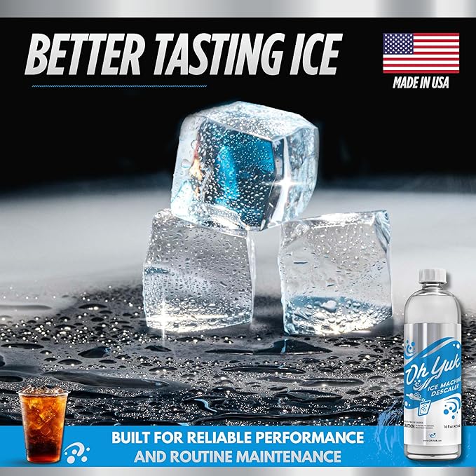 Oh Yuk Ice Machine Cleaner Descaler – Scale & Buildup Remover, Nickel-Safe Ice Maker Cleaning Solution, Compatible with GE nugget, Igloo & All Standalone Ice Makers. For A Fresh Ice Machine