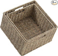 HOONEX Wicker Storage Baskets for Organizing, Decorative Woven Seagrass Baskets for Storage with Carrying Handles, Set of 2, Natural