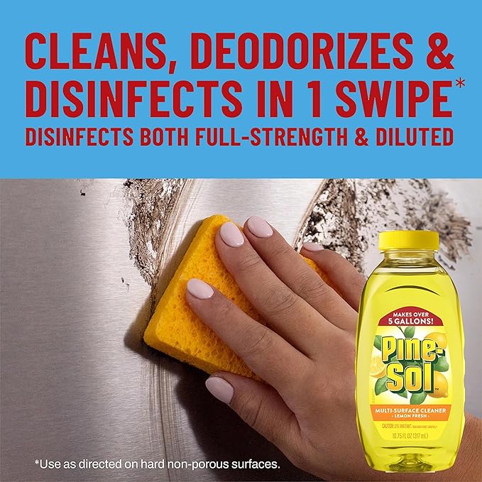 Pine-Sol Multi Surface Cleaner, 2 Pack, Concentrated Multi Purpose Cleaner and Degreaser for Kitchen and Bathroom, Makes 5 Gallons, Lemon Fresh Scent, 10.75 oz. Each