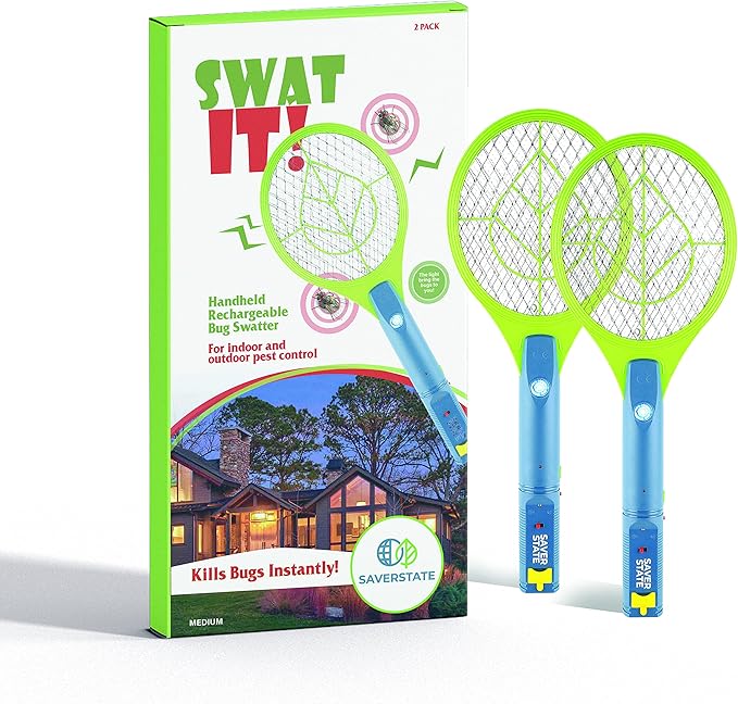 SWAT IT! Bug Zapper Rechargeable Bug Zapper Racket, 4000 Volt, USB Charging Cable, 2 Pack (Medium)