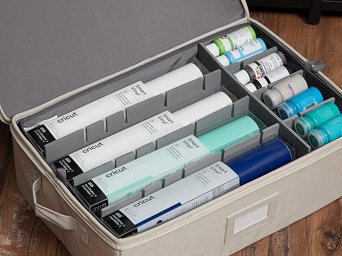 Covermates Keepsakes - Adjustable Zip-Top Storage Box - Configurable FlexGrid Compartments - Heavy Duty Polyester- Reinforced Handles - Stackable Design - Indoor Storage, Beige Heather