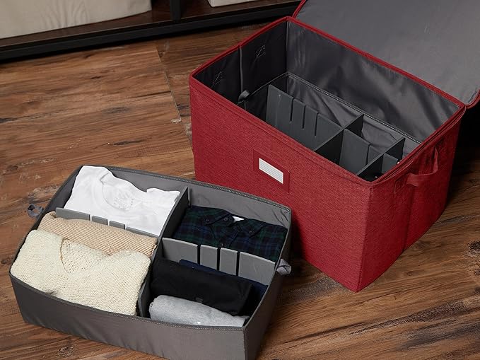 Covermates Keepsakes - Adjustable Zip-Top Storage Box - Configurable FlexGrid Compartments - Heavy Duty Polyester- Reinforced Handles - Stackable Design - Indoor Storage, Red Heather