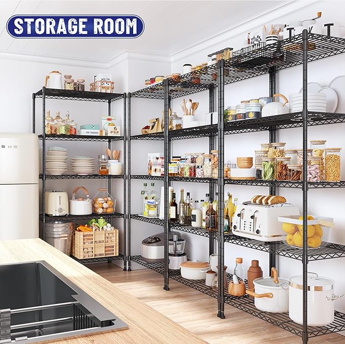 Romorgniz 5-Tier Shelf 1010LBS Storage Shelves Adjustable Wire Shelving Metal Shelving Unit Storage Rack for Kitchen Pantry Closet Laundry School Commercial 59.4" Hx21.5 W x13.6 D
