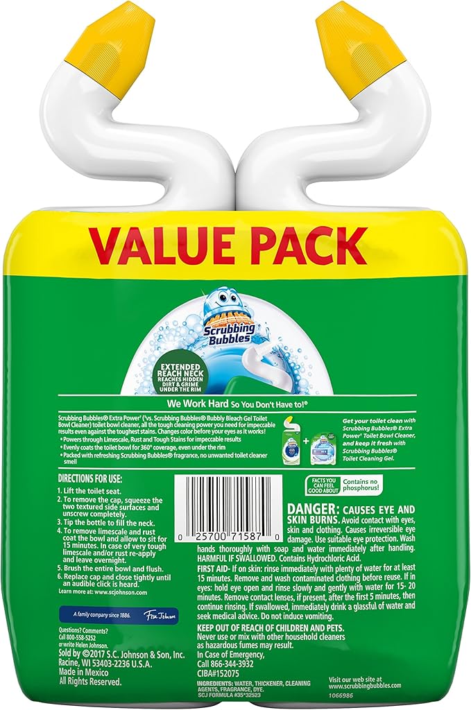 Scrubbing Bubbles Extra Power Toilet Bowl Cleaner, Rainshower, 1 Squeeze Bottle, 24 oz, (Pack of 2)