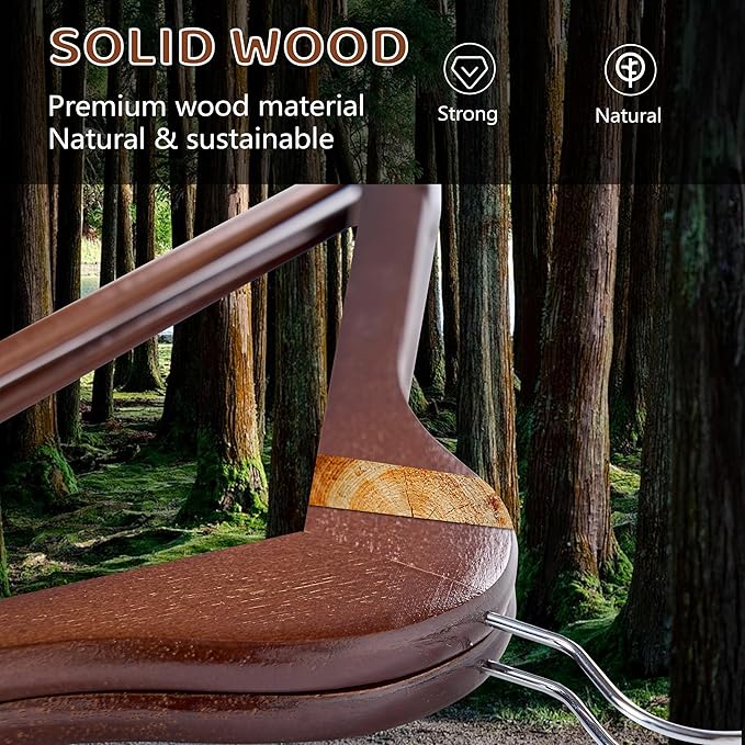 Edergoo Wooden Hangers, 30 Pack Wood Hangers with 360-Degree Rotatable Hook and Pants Bar, Smooth Finish Coat Hanger Wooden for Closet, Walnut