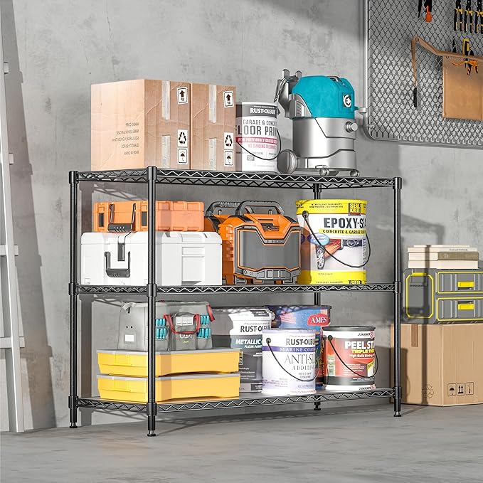 795LBS 3-Shelf Adjustable Storage Shelves 35.1" W x 14" D x 36" H Metal Shelving Unit Heavy Duty Wire Rack Small Organizer with Shelf Liners for Kitchen Pantry Bathroom Closet Garage Black