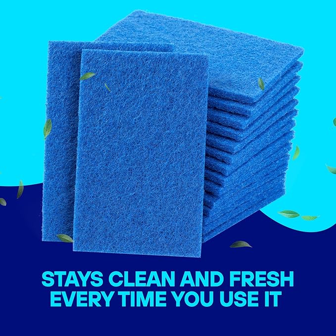 SCRUBIT Scouring Pad 100 Pack - Heavy Duty Scrub Pads for Cleaning Dishes - Non-Scratch Reusable Scrubbing - Blue (100)