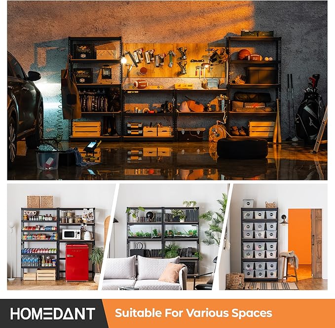 HOMEDANT 35.9" W 5 Tier Heavy Duty Garage Shelving Adjustable Metal Rack Storage Shelves Standing Shelf Unit Organizers Pantry Closet Black 2Pack