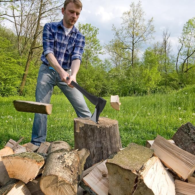 28-Inch Splitting Maul Axe - Heavy Duty Splitting Axe with Forged Steel Head and Shock-Absorbent Fiberglass Handle for Efficient Wood Splitting and Firewood Preparation