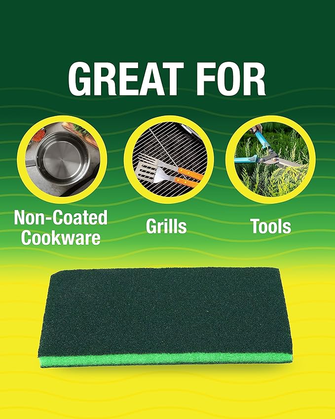 Heavy Duty Odor Resistant Multi-Purpose Scouring Pads, 6 Count for Kitchen and Household, Dual Sided, Safe for Non-Coated Cookware