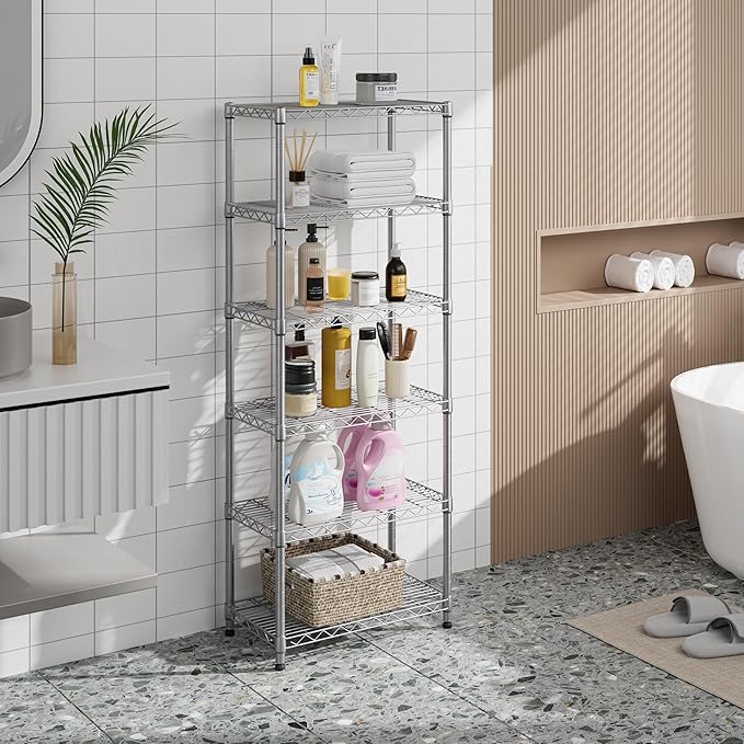 Golpart 5 tire Shelves Storage Wire Shelving Unit Metal Shelf Adjustable Organizers Storage Shelving with Wheels for Bathroom Laundry Room Kitchen Pantry12”D x 22”W x 69”H Silver