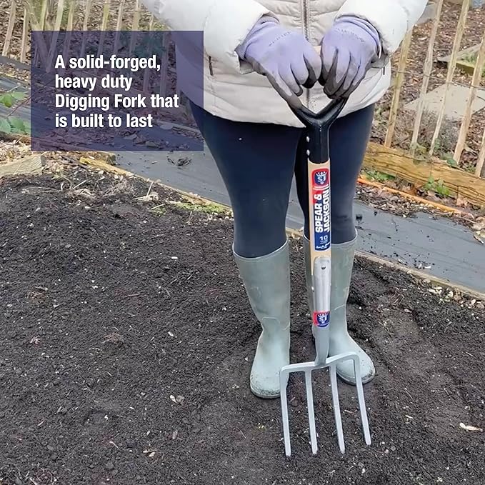 Spear & Jackson Neverbend Carbon Digging Fork – Durable Carbon Steel Garden Fork for Heavy-Duty Digging and Cultivation