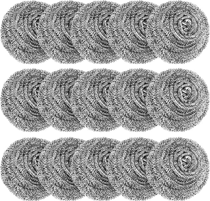 15 Pack Steel Wool Scrubber, Metal Kitchen Scrubbing Sponges, Dishwashing Scouring Pads Heavy Duty, Premium Stainless Steel Scrubbers for Cleaning Dishes Pots and Pans Bathroom Oven (Sliver) by VOPTON