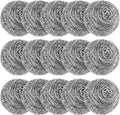 15 Pack Steel Wool Scrubber, Metal Kitchen Scrubbing Sponges, Dishwashing Scouring Pads Heavy Duty, Premium Stainless Steel Scrubbers for Cleaning Dishes Pots and Pans Bathroom Oven (Sliver) by VOPTON