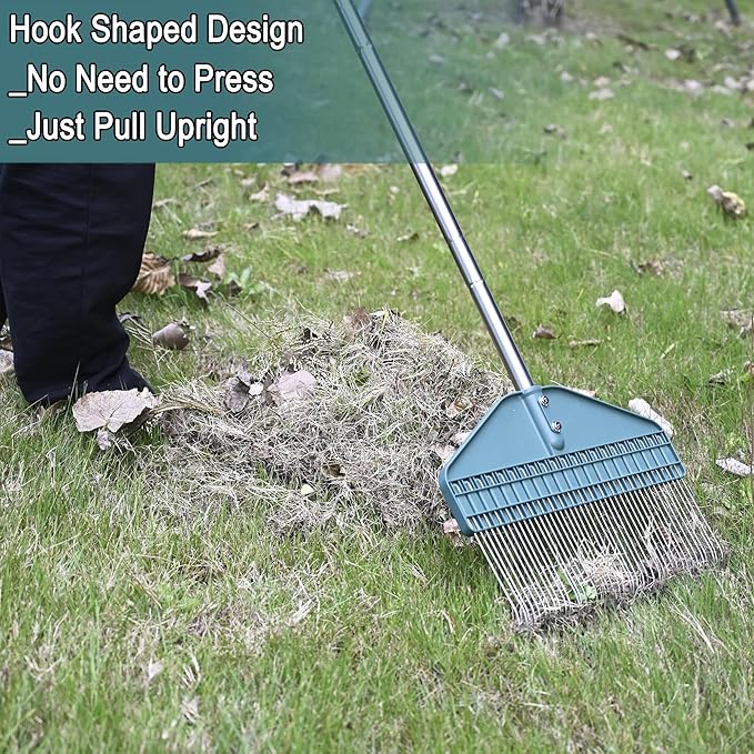 Thatch Rake 66-Inch Adjustable Handle Dethatcher Rake,17-Inch Wide Leaf Rakes, Suitable for Gardens, Yards, Lawns, Used for Cleaning Dead Grass, Thatch, Leaves, Pine Needles, Branches