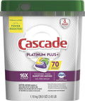 Cascade Platinum Dishwasher Pods, ActionPacs Dishwasher Detergent with Dishwasher Cleaner Action, Lemon Platinum Plus, 70 Count