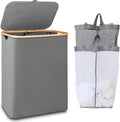 iEGrow 150L Laundry Hamper with Lid-Large Laundry Basket with Bamboo Handles, Grey Hampers for Laundry, Dirty Clothes Hamper with 2 Removable Inner Bags for Clothes Toys Towels