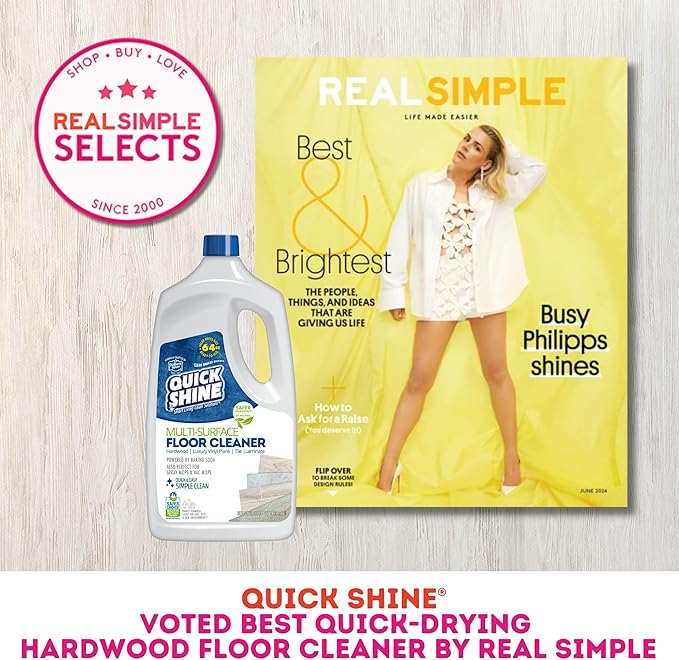 Quick Shine Multi Surface Floor Cleaner 64oz, 4Pk | Ready to Use-Streak Free- No Rinse | Use on Hardwood, Laminate, Luxury Vinyl Plank & Stone | Use in Spray Mops & Vac Mops | Safer Choice Cleaner